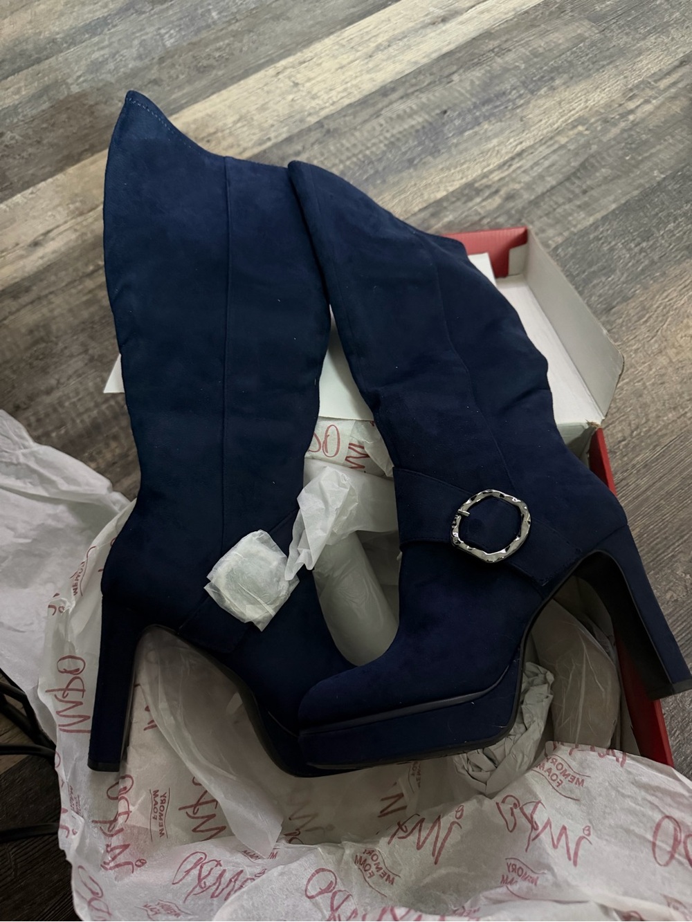 Impo Orian Midnight Blue Eco Faux Suede/Ornament knee high dress boots